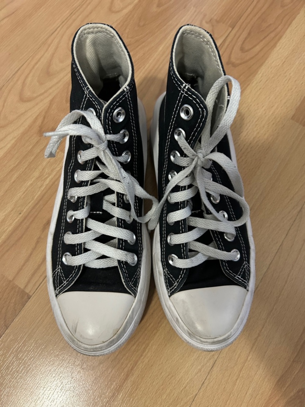 Classic Black High-Top Converse Sneakers with White Toe